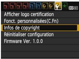 CANON EOS 77D - MENURéglage desinfos de copyright - 1