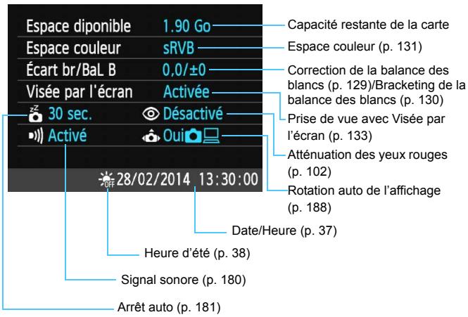 CANON EOS 77D - DISP. Vérification des réglages de l'appareil photo - 2