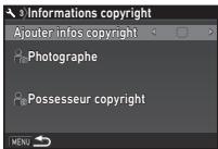 PENTAX KP - Réglage des informations sur le copyright - 2