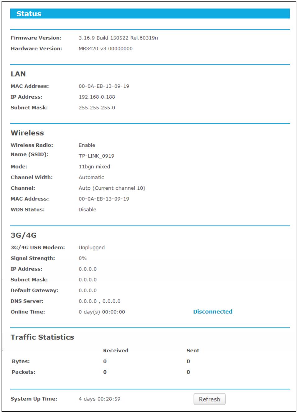TP-LINK TD-W8968 - Status - 1