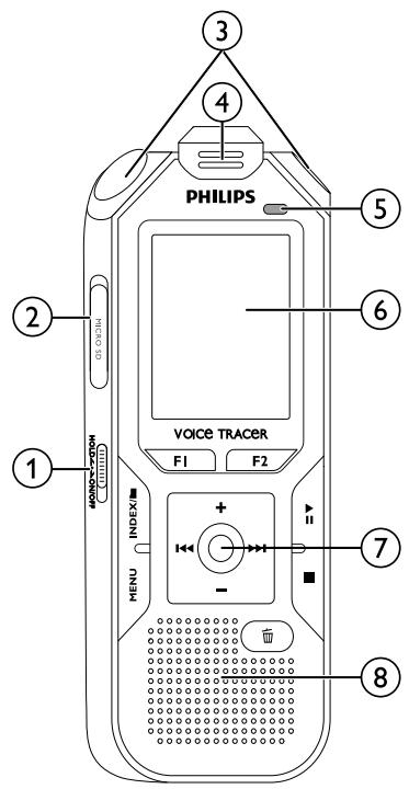 PHILIPS VOICETRACER DVT2050 - Face avant et arrêté - 1