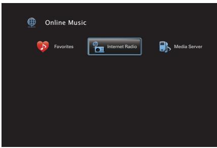 DENON AVR X4300 - AVR X4300H - Utilisez △▽◀▷ pour sélectionner “Internet Radio”, puis appuyez sur ENTER. - 1