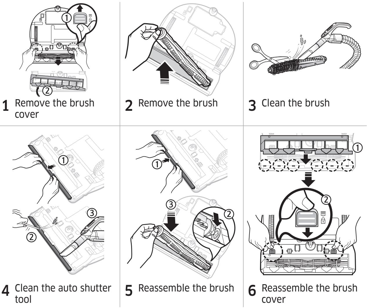 SAMSUNG SR10M701PU5 POWERBOT STAR WARS - SR10M703PW9 POWERBOT STAR WARS - Cleaning the brush and Auto shutter tool - 1