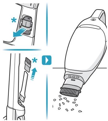 Diagram illustrating a cleaning or cleaning process with labeled steps and directional arrows indicating movement.