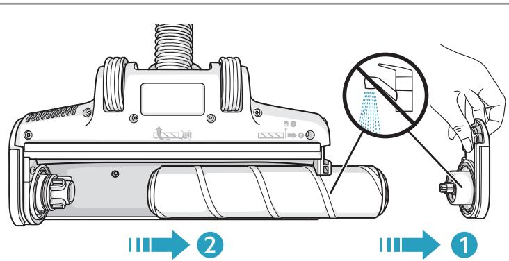 Diagram illustrating a cleaning or cleaning process with labeled steps 1 and 2, showing tool insertion and spray application.