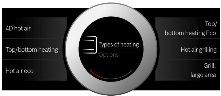 BOSCH CMG6764S1 - Setting the type of heating and temperature - 1