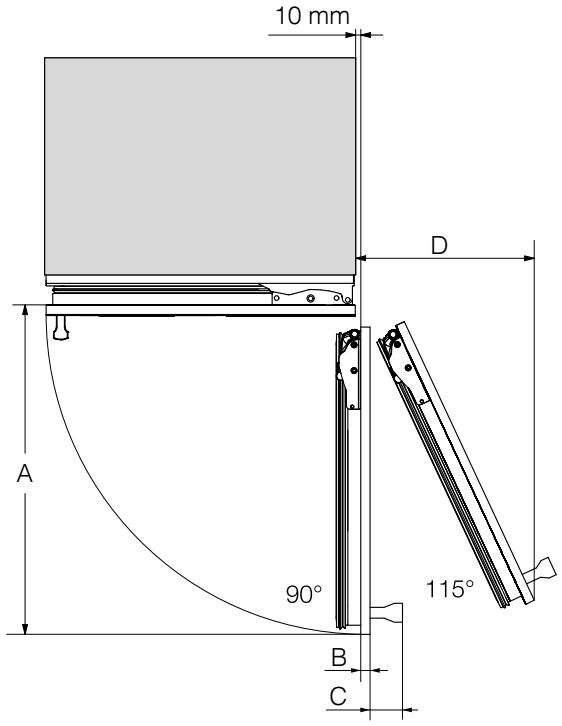 MIELE KF2902VI - KF 2902 Vi - Cotes avec porte ouverte (angle d'ouverture 90°/115°) - 1