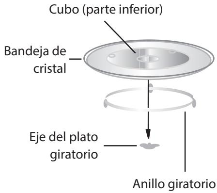 Cubo (parte inferior) Bandeja de cristal Eje del plato giratorio Anillo giratorio