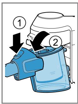 Diagram showing two labeled parts of a device with arrows indicating direction, likely illustrating a process or assembly.