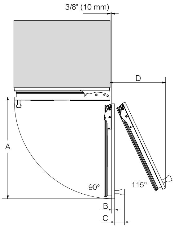 MIELE KF 2912 Vi - Dimensions when the appliance door is open (opening angle 90^/115^ ) - 1