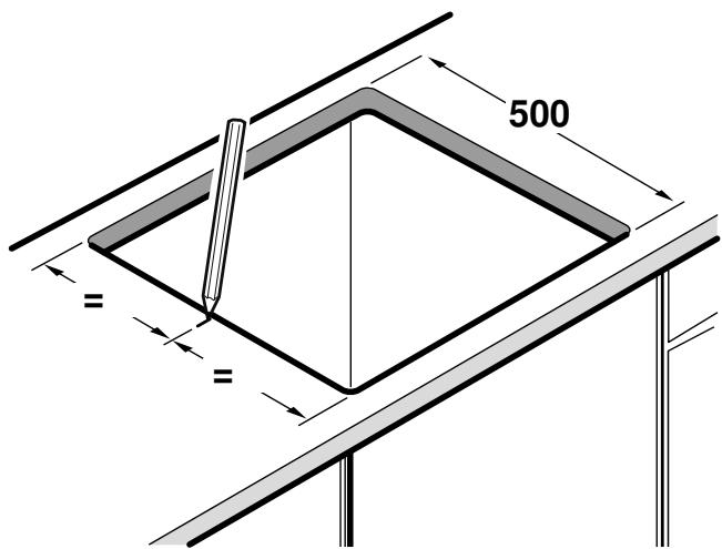 SIEMENS PQ211KA00  -  PQ521KA00 - Uitsnijding voor werkblad met diepte van 500mm - 1
