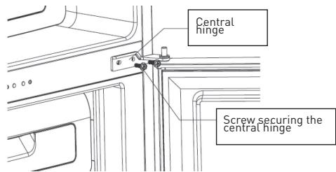 VALBERG CNF 270 F W625C  -  CNF 270 F W625C2 - NOTE : When removing the door, make sure you do not lose the washer between the centre hinge and the bottom of the freezer door. - 1