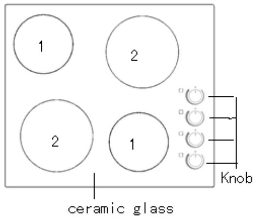 CANDY CHK64C  -  CHK64C - Description of the Ceramic hob surface layout - 1