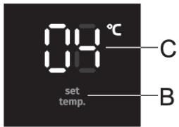 08°C set temp. C B