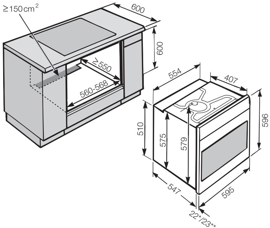MIELE H 2561 B - Dimensions et niche - 1