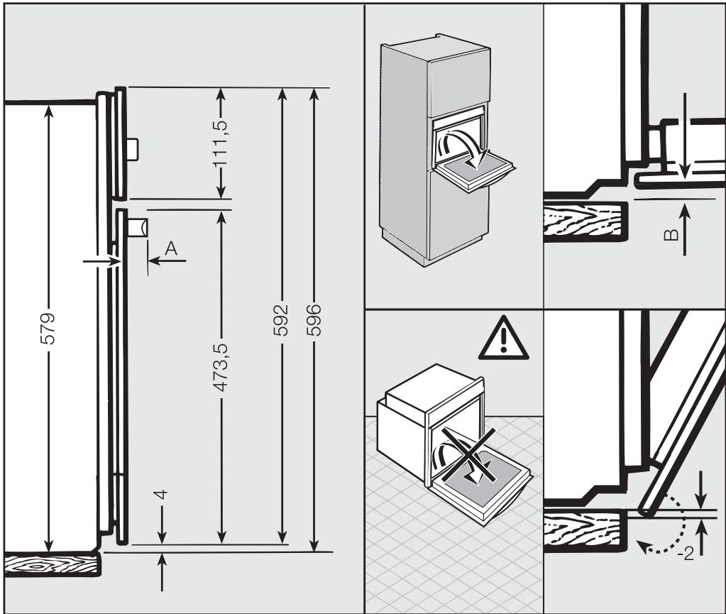 MIELE H 2561 B - Cotes détaillées de la façade du four - 1