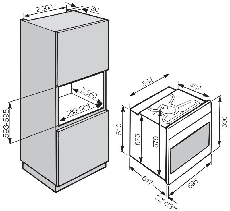 MIELE H 2561 B - Dimensions et niche - 2