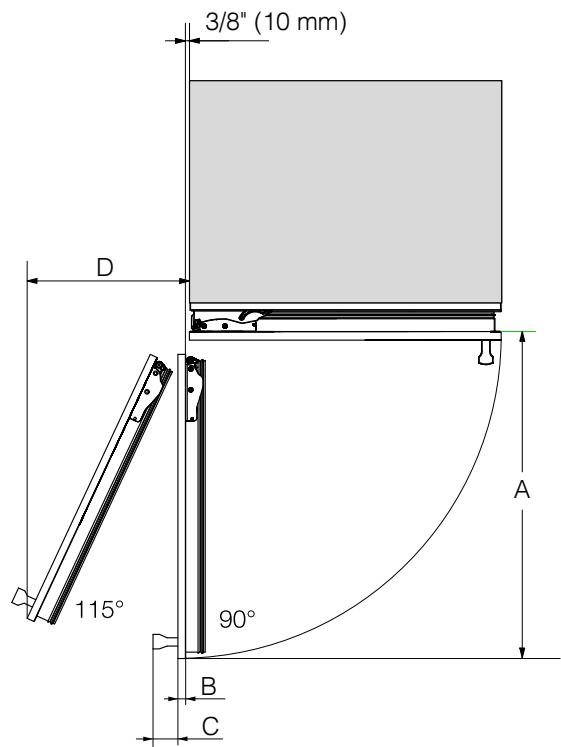 MIELE F 2672 VI - Dimensions when the appliance door is open (opening angle 115^ ) - 1