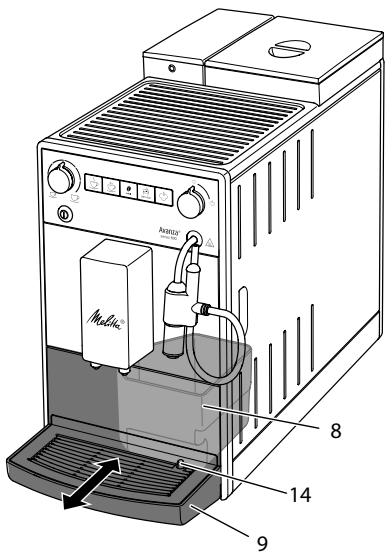MELITTA AVANZA MYSTIC TITAN F270-100 - Svuotamento della vaschetta raccogli gocce e del contentatore per i fondi di caffe - 1