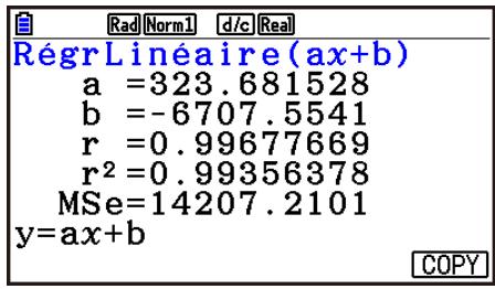 CASIO GRAPH90+E PYTHON - - Copie de la formule de régression depuis l'écran de résultat d'un calcul de régression - 1