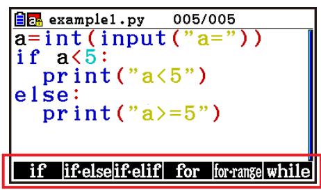 CASIO GRAPH90+E PYTHON - ■ Utilisation du menu de fonctions pour saisir des commandes (branches conditionnelles ou boucles) en tant que blocs d'instructions - 2