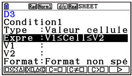 CASIO GRAPH90+E PYTHON - - Configuration des paramètres du type de condition Valeur cellule - 1