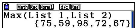 CASIO GRAPH90+E PYTHON - Exemple Trouver si la liste 1 (75, 16, 98, 46, 56) ou la liste 2 (35, 59, 58, 72, 67) contient la plus grande valeur - 1