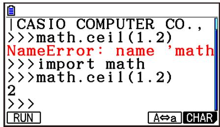 CASIO GRAPH90+E PYTHON - - Exemple d'opération : Pour utiliser les fonctions du module math - 3