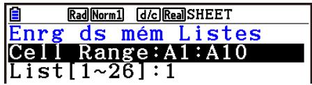 CASIO GRAPH90+E PYTHON - - Exemple : Stockage de données de colonne dans la mémoire de listes - 1