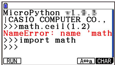 CASIO GRAPH90+E PYTHON - - Exemple d'opération : Pour utiliser les fonctions du module math - 2