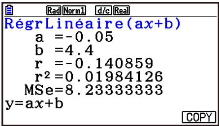 CASIO GRAPH90+E PYTHON - Exemple Afficher des paramètres de régression à variable unique - 1