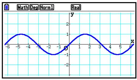 CASIO GRAPH90+E PYTHON - Exemple 2 Pour tracer une fonction trigonométrique en radians lorsque l'unité d'angle est réglée en degrés (unité d'angle = Deg) - 1