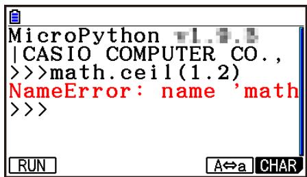 CASIO GRAPH90+E PYTHON - - Exemple d'opération : Pour utiliser les fonctions du module math - 1