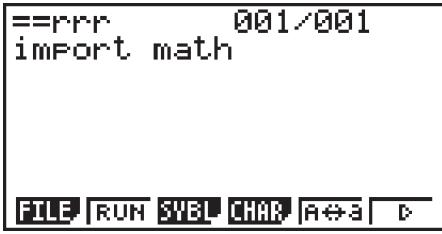 CASIO GRAPH35+EII PYTHON - - Exemple de saisie : Pour utiliser la fonction de catalogue pour saisir « import math » - 1
