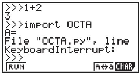 CASIO GRAPH35+EII PYTHON - - Exemple d'opérations 2 : Pour rappeler et exécuter un fichier py depuis l'écran SHELL - 2