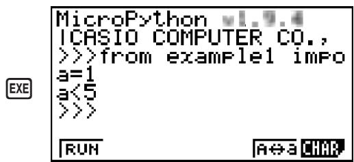 CASIO GRAPH35+EII PYTHON - Résultat de l'exécution ( quand a = 1 et a = 10 sont saisis) - 5