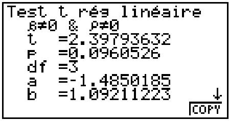 CASIO GRAPH35+EII PYTHON - - Test t à régression linéaire - 2