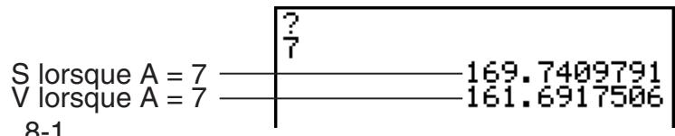 CASIO GRAPH35+EII PYTHON - Calculer l'aire (cm^2) et le volume (cm^3) de trois octaèdres réguliers dont les côtés mesurent 7, 10 et 15 cm - 2