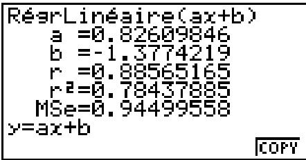CASIO GRAPH35+EII PYTHON - Exemple Afficher des paramètres de régression à variable unique - 1