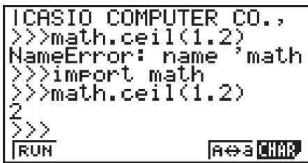CASIO GRAPH35+EII PYTHON - - Exemple d'opération : Pour utiliser les fonctions du module math - 3