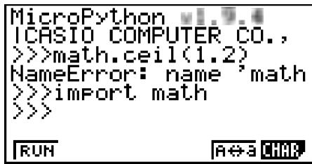 CASIO GRAPH35+EII PYTHON - - Exemple d'opération : Pour utiliser les fonctions du module math - 2