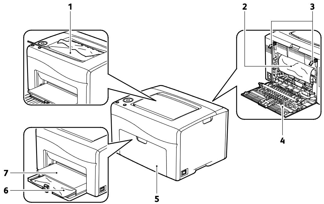 XEROX 6020V - Emplacement des incidents papier - 3