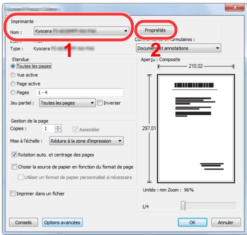 KYOCERA ECOSYS P2235DW - Sélectionner le format de papier et le type de papier au format non standard. - 1