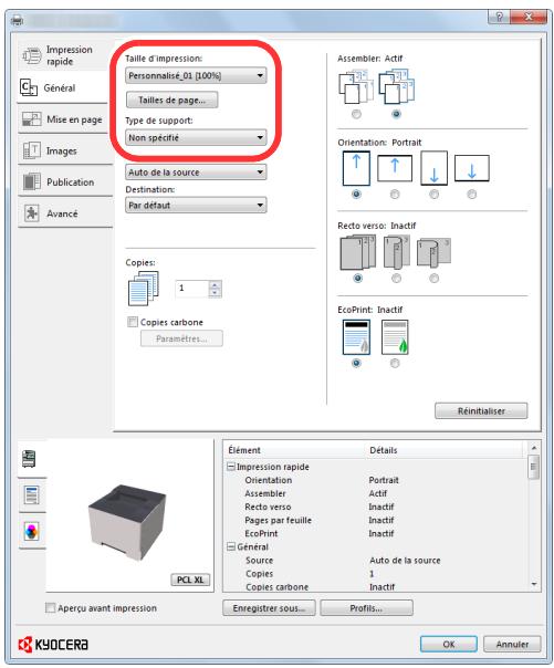 KYOCERA ECOSYS P2235DW - Sélectionner le format de papier et le type de papier au format non standard. - 2