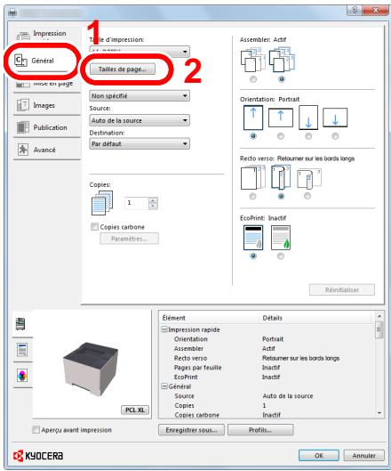 KYOCERA ECOSYS P2235DW - Enregistrer le format de papier. - 1