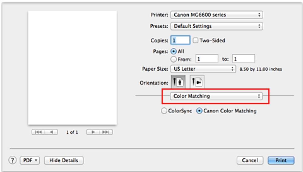 CANON LBP 6600 - Select Color Matching from the pop-up menu of the Print Dialog - 1