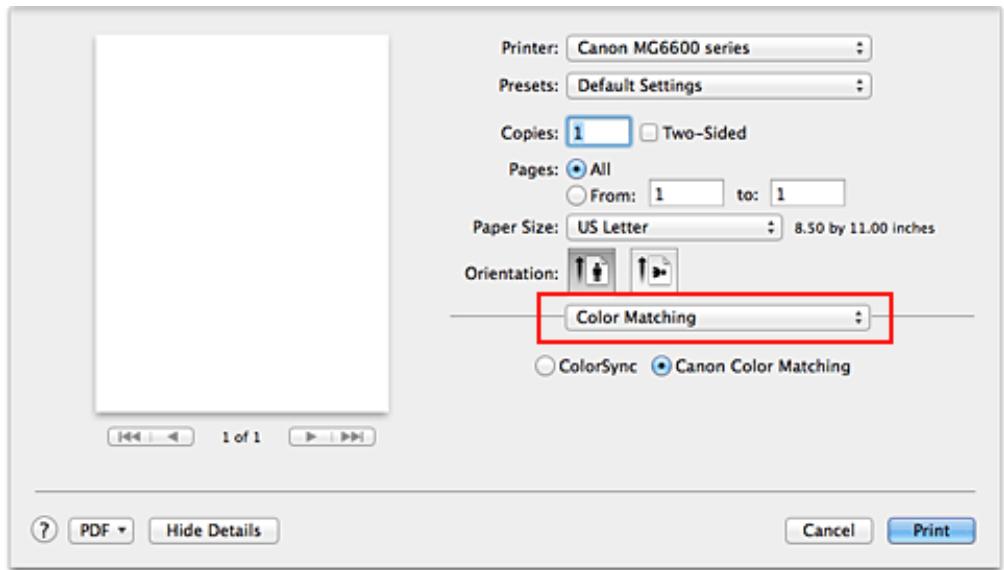 CANON LBP 6600 - Select Color Matching from the pop-up menu of the Print Dialog - 1