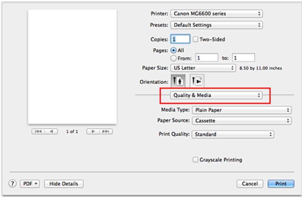 CANON LBP 6600 - Select Quality &amp; Media from the pop-up menu - 1