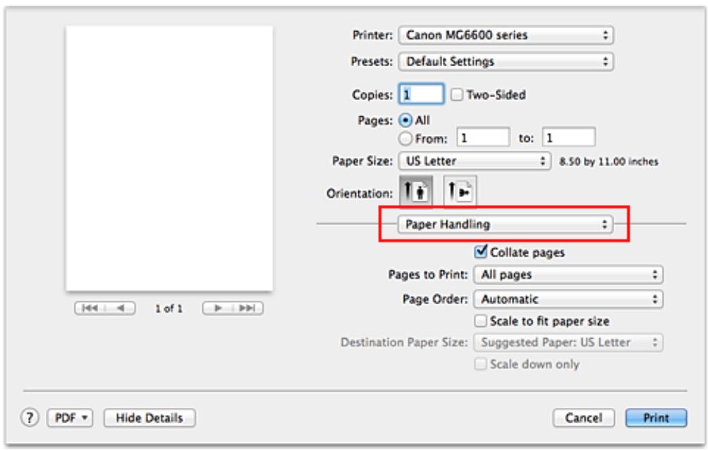 CANON LBP 6600 - Select Paper Handling from the pop-up menu - 1