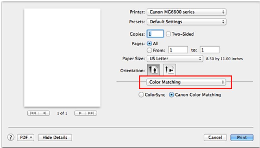 CANON LBP 6600 - Select Color Matching from the pop-up menu of the Print Dialog - 1